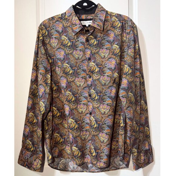 Vintage John Lennon Inspired Paisley Print Button-Up Blouse – Size L – Retro 60s - Picture 2 of 6